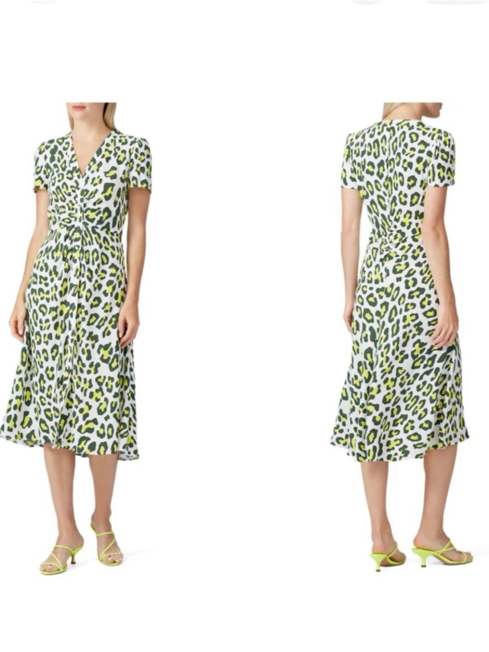 DVF Cecilia Leopard Animal Print Midi Dress XS Diane von Furstenberg Green White